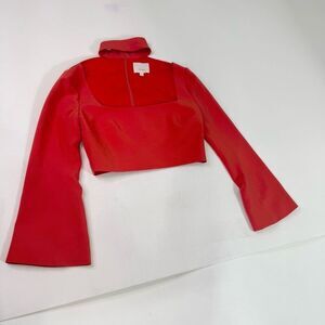 Cinq a Sept Top Women 0 Red Orange Choker Neck Crop Blouse Open Top Bell Sleeve